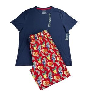 CLUB ROOM Men's Solid Top & Tropical Pants 2-Pc. Pajama Set XL NWT